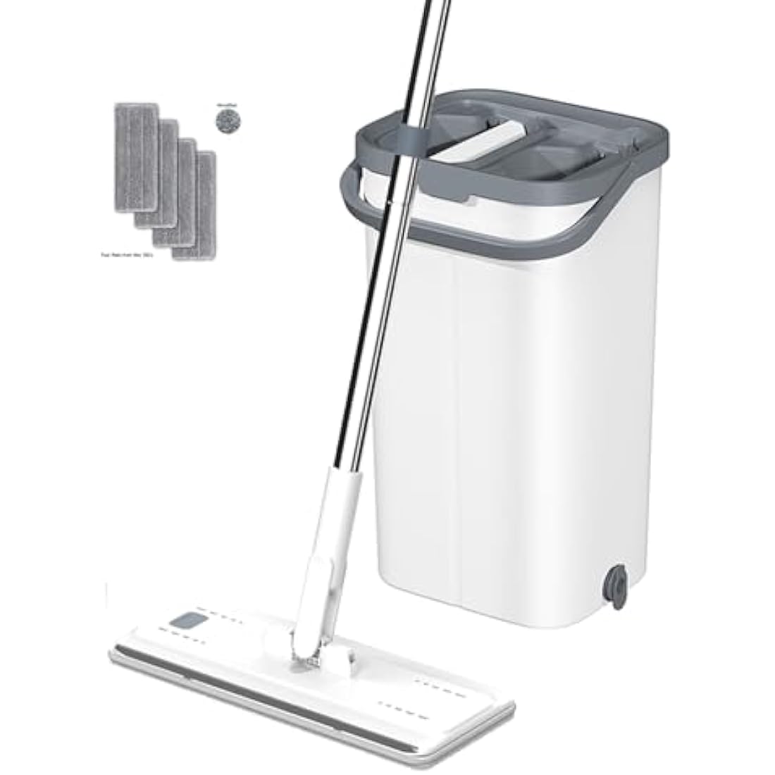 FurnitureXtra Mop and Bucket Set. Microfibre Flat Mop for Wet & Dry with Stainless Steel Handle, Twin Chamber Bucket Suitable for All Floor