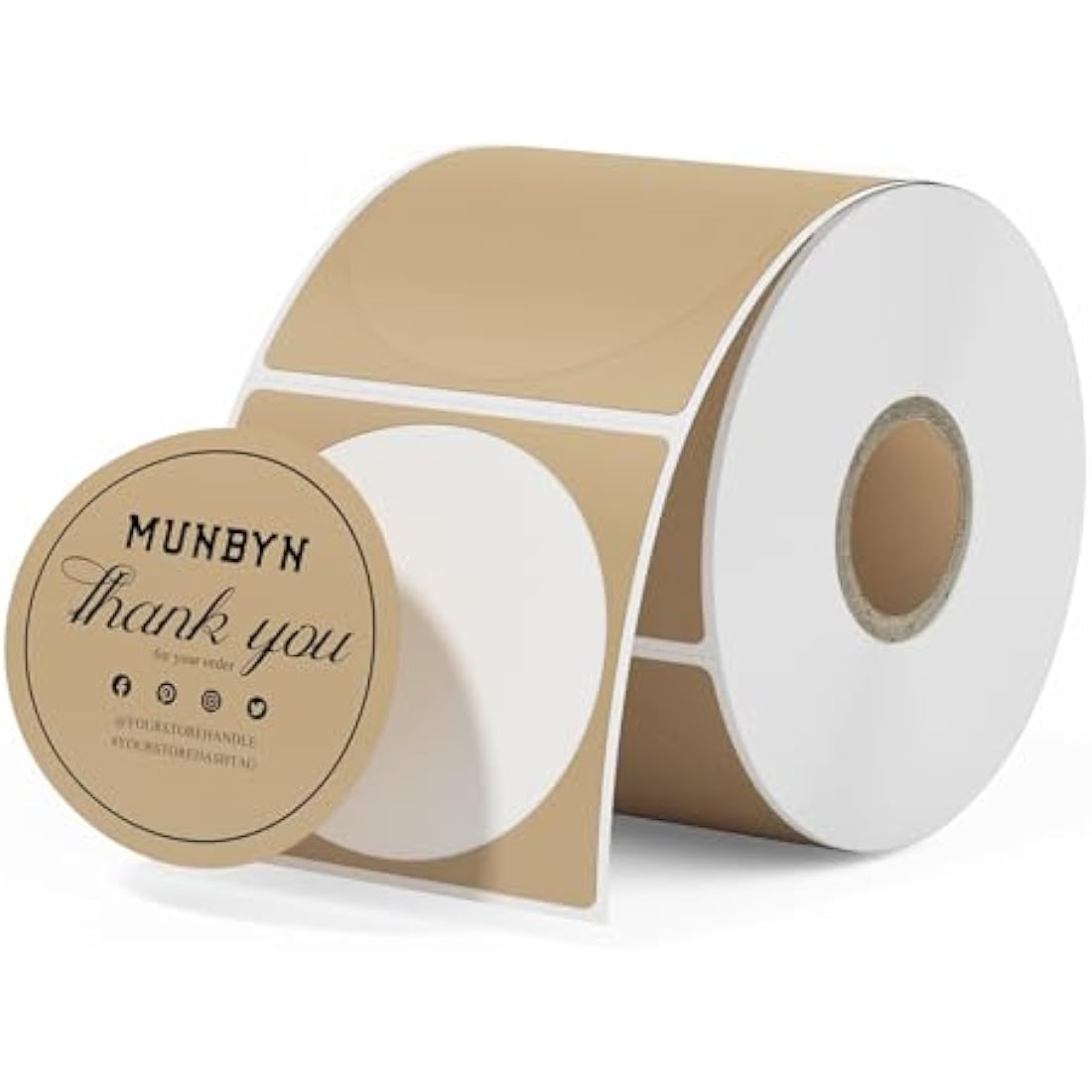 MUNBYN 50x50mm Kraft Circle Thermal Sticker Labels, Self-Adhesive Round Direct Thermal Labels, Multi-Purpose Roll Sticker Labels for DIY Logo Design, QR Code, Name Tag, Inventory-750 Labels/1 Roll
