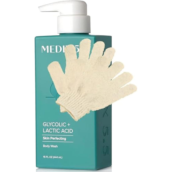 MED AHA Body Scrub Glycolic Acid Exfoliating Body Cleanser | KP Bump Eraser & Acne Treatment | Anti-Aging Foaming Body/Face Wash | Skincare Set + Eco Exfoliating Gloves + Prosperina Card
