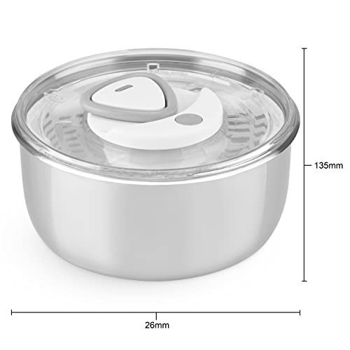 Zyliss Easy Spin 2 Salad Spinner, Large 6L Capacity, Stainless Steel, Serving Bowl, Retractable Cord and Brake System/Non-Slip Base/Easy Cleaning,