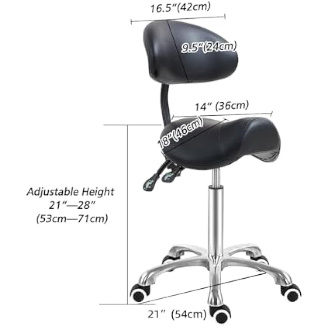 Antlu Saddle Stool Chair with Back Support, Ergonomic Esthetician Stool Chair for Salon Tattoo Spa Medical Dentist Clinic (with Adjustable Backrest, Black)