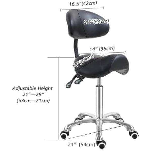 Antlu Saddle Stool Chair with Back Support, Ergonomic Esthetician Stool Chair for Salon Tattoo Spa Medical Dentist Clinic (with Adjustable Backrest, Black)