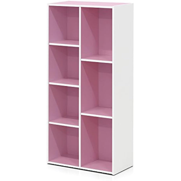 Furinno Luder 7-Cube Reversible Open Shelf, White/Pink