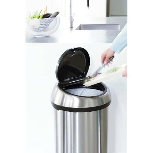 Brabantia 60 Litre Large Kitchen Touch Bin (Matt Steel Fingerprint Proof) Removable Lid, Soft-Touch Open, Easy Clean Rubbish Food Waste Bin