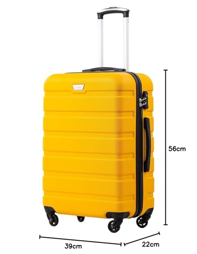 COOLIFE Suitcase Trolley Carry On Hand Cabin Luggage Hard Shell Travel Bag Lightweight with TSA Lock and Durable 4 Spinner Wheels (Lemon Yellow, L(77cm 93L))