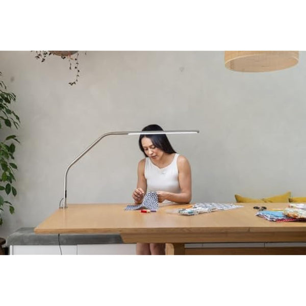 Daylight Slimline 4™ LED Table Lamp in Brushed Steel - 6,000K, 3,200 Lux, 4 Brightness Levels, USB-C Charging Port, Anti-Glare Diffuser, Flexible Design, Art & Craft, Sewing, Nail Salon