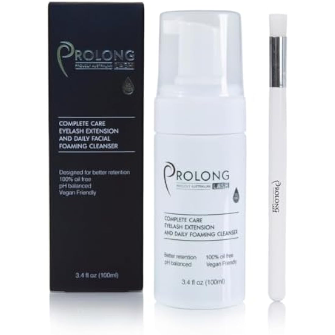 Eyelash Extension Shampoo & Brush - 100ml Bottle - Gentle Foaming Cleanser For Extensions & Natural Lashes - Makeup Remover - Paraben & Sulfate Free - Salon & Home Use