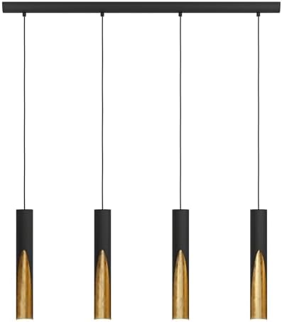 Eglo LED Pendant light Barbotto, 3 lamp ceiling light fitting with indirect lighting, hanging lamp for dining and living room, metal in black and gold, GU10 bulb, warm white