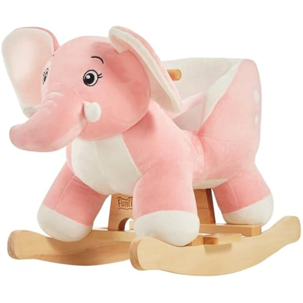 FUNLIO Elephant Baby Rocking Horse for Toddlers 6 Months to 3 Years, Cute & Graceful Pink Elephant Rocker for Baby Girl, Stuffed Plush Ride-on Rocking Animal, Easy to Assemble, CPC & CE Certified