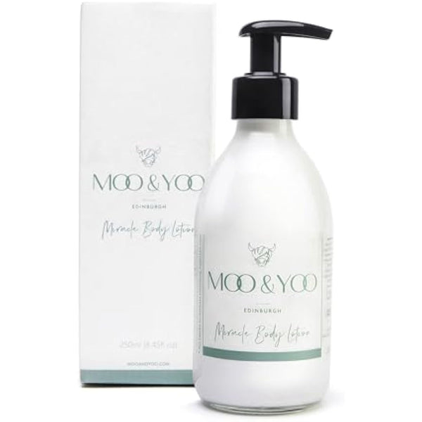 Moo & Yoo Miracle Body Lotion - Marula Oil & Icelandic Moss - Moisturising Cream for Men & Women - Natural Skin Care - Vegan & Cruelty Free - 250ml Recyclable Glass Bottle