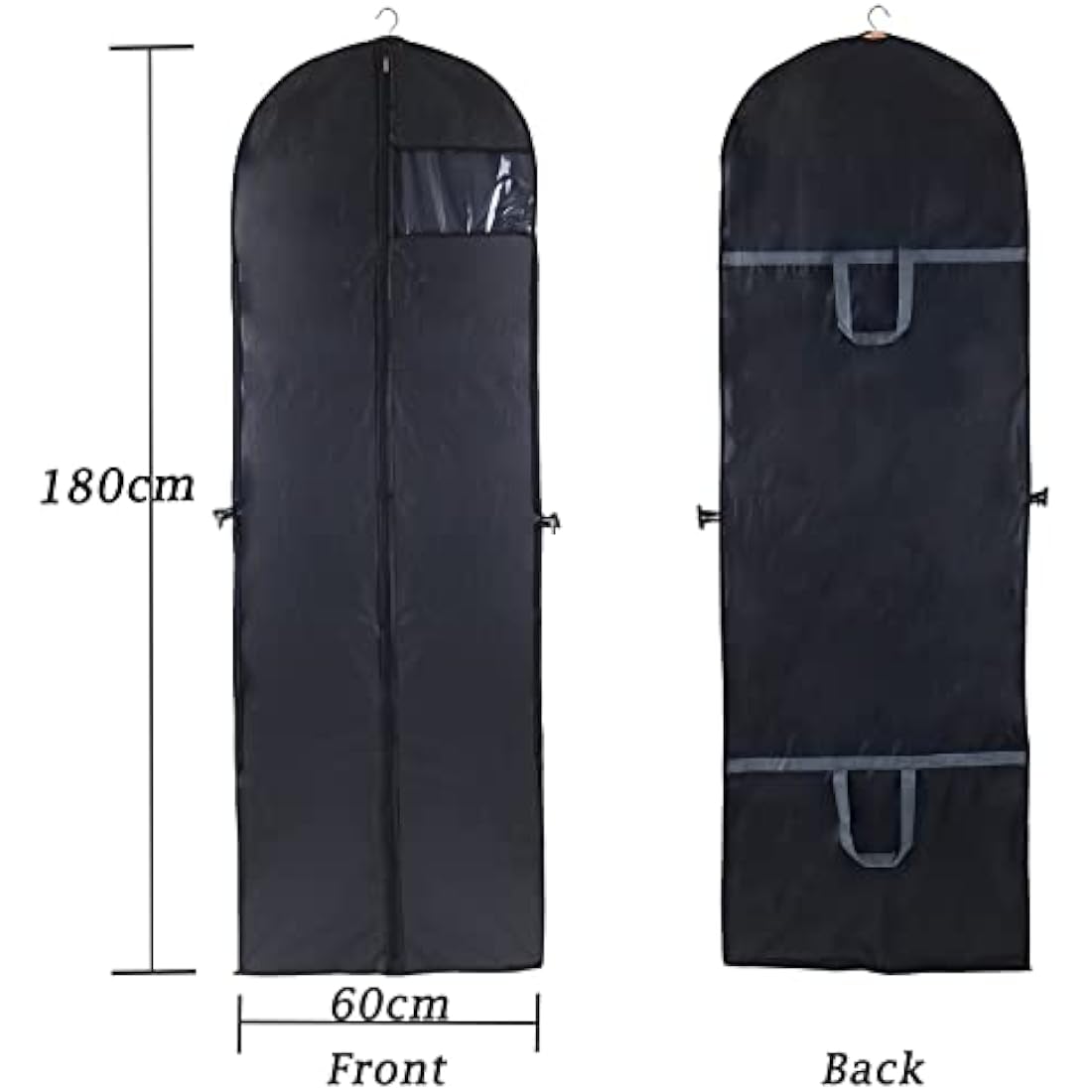 Niviy Long Dress Bags Covers, Dust-proof Clothes Covers Moth Proof Garment Bags Anti-Moth Protector Folding Long Coat Covers with Pocket and Handle,Pack of 1, 60 * 180cm (Black)