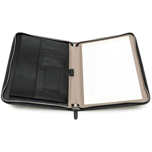 Maruse Luxury Leather Portfolio – Zip-Around Executive Folio & Organiser, Laptop & iPad Sleeve – Handmade in Italy, Black