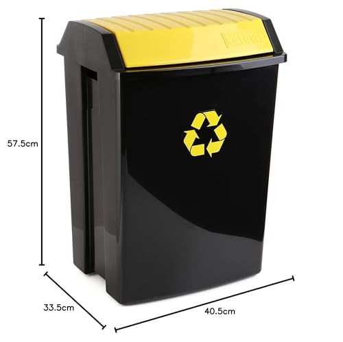 TATAY Recycling Bin, 50L Capacity, Swing Lid, Polypropylene, BPA Free, Solar Protection, Yellow . Dimensions 40,5 x 33,5 x 57,5 cm