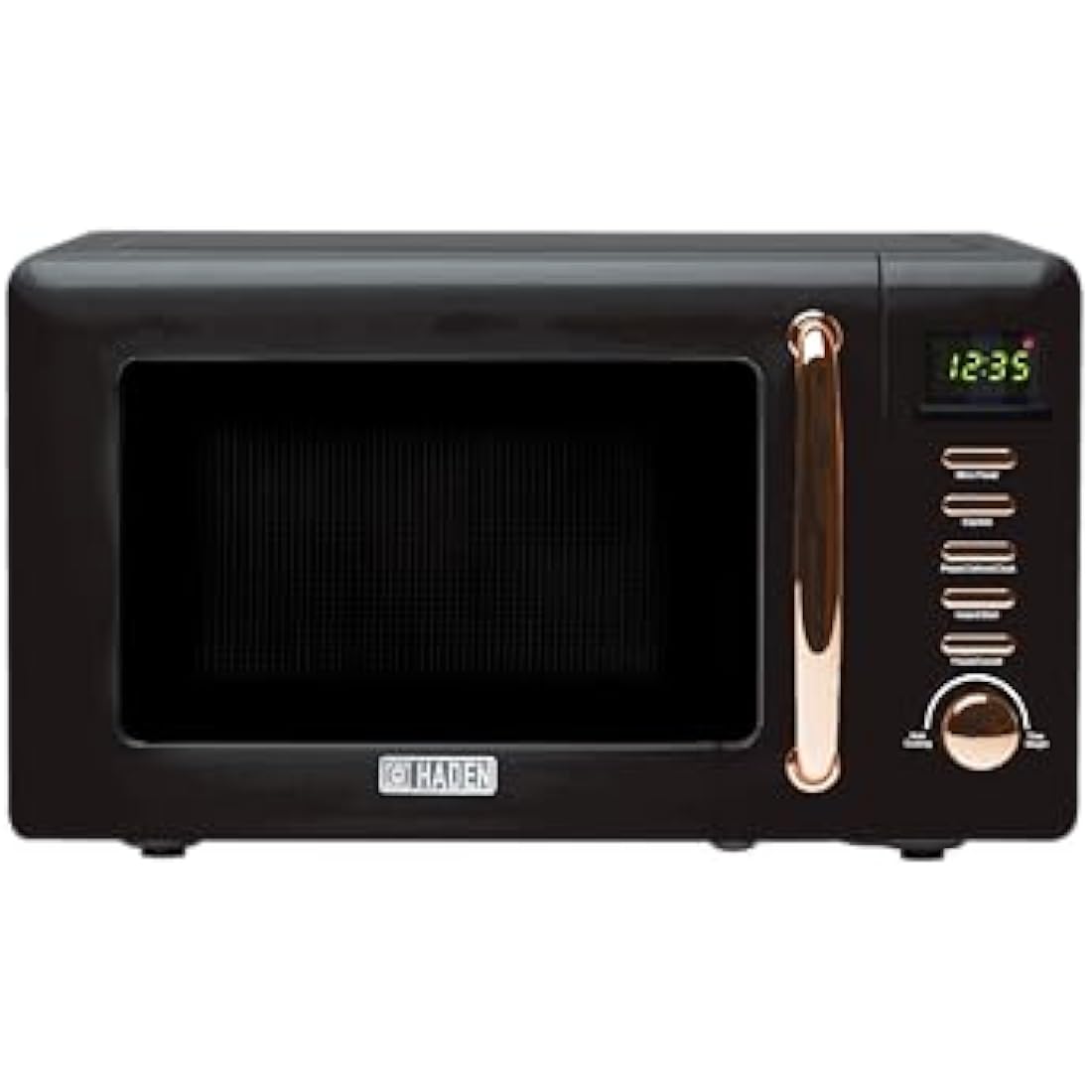 Haden Salcombe 800W Microwave Oven - Versatile with Defrost, Reheat & Cooking Functions - Spacious 20L Capacity - Convenient Digital Timer - 5 Power Levels - Sleek Black & Copper Design