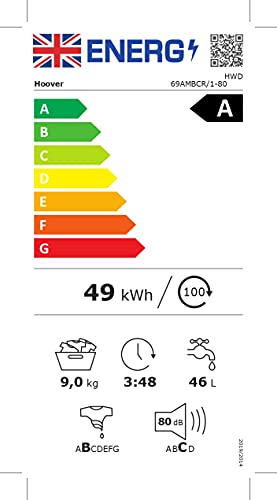 Hoover H-WASH 500 10kg Freestanding Washing Machine, 1400 RPM, A Rated, ECO‑Power Inverter Motor, hOn App, 60 Programmes, Care Dose, Power Care System, White, 60x59x85 cm ‑ HW 410AMC/1-80