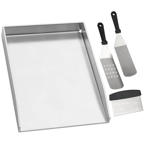 WELL GRILL 30x40CM Stainless Steel Plancha Plate with Scraper Set, Universal BBQ Grill Pan Accessories for Weber, Char-Broil, Burnhard, Uniflame,