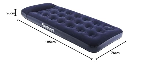 Silentnight Double Air Bed with Buil-In Foot Pump – Inflatable Flocked Blow Up Deep Premium Camping Mattress for Indoor and Outdoor Use with Beam Construction and Built In Pillow – 191x137x28cm, Blue