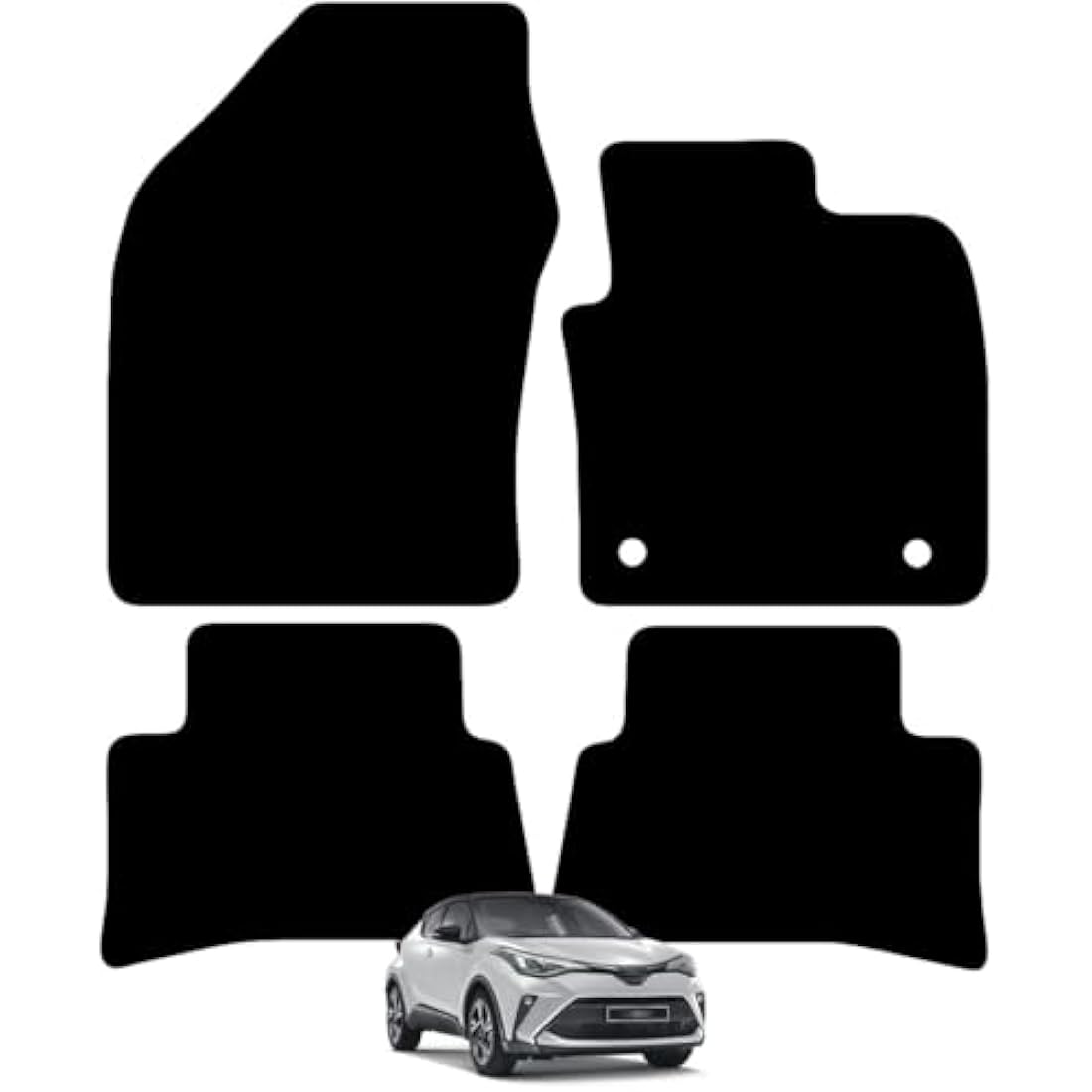 Carsio Carpet Car Mats For Toyota C-HR 2017 to 2024 Tailored Fit Floor Mat Set Complete Accessory Black Custom Fitted - All Weather, Anti-Slip Backing & Black Trim
