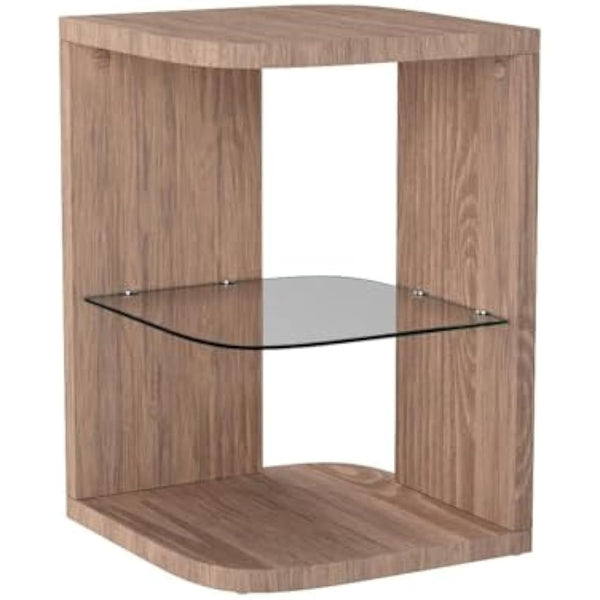 GOLDFAN Glass Wood Side Table End Table Small Coffee Table Lamp Sofa Bedside Table with Storage for Living Room/Bed Room, Oak Finish