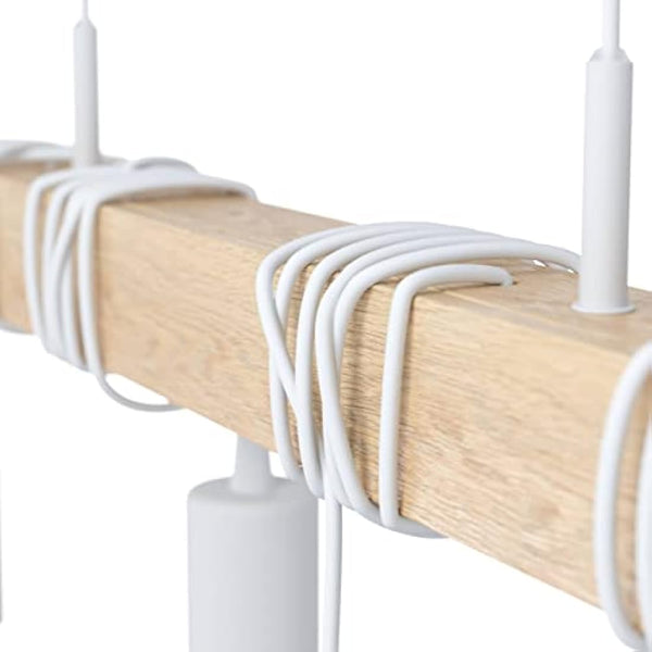 Eglo Townshend Pendant Lamp, 4 Bulbs Vintage Pendant Light in Industrial Design, Retro Hanging Lamp Made of Steel and Wood, Colour: White, Brown, Socket: E27