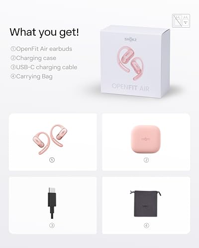 SHOKZ OpenFit Air Open-Ear Headphones, True Wireless Bluetooth Earphones with Mic, Fast Charging, 28h Playtime, IP54 Waterproof for Workout - Black