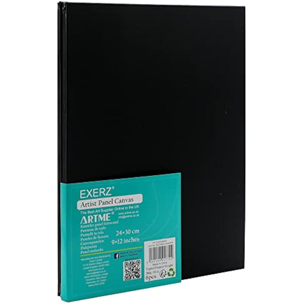Exerz 24x30cm Black Canvas Panels 6pcs - 3mm 280gsm 100% Cotton/Blank Artist Canvas Board/Triple Primed/Acid Free/Medium Grain - Oil & Acrylic (24x30cm-6pk Black)