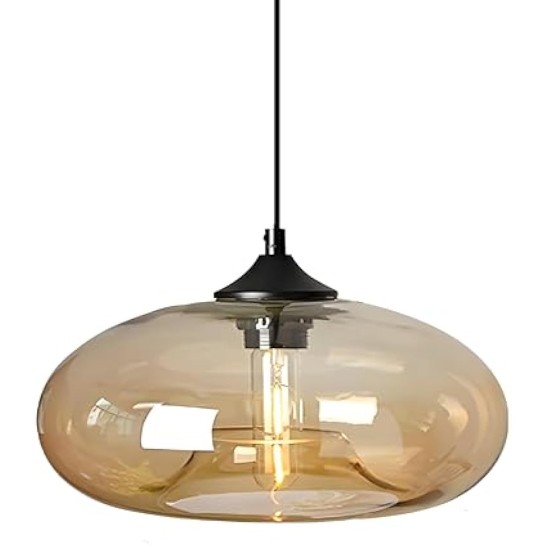 HJXDtech Pendant Light with 28cm Glass Lampsahde, Industrial Vintage Loft Bar E27 Ceiling Hanging Lamp for Kitchen, Dining &Living Room (Amber)