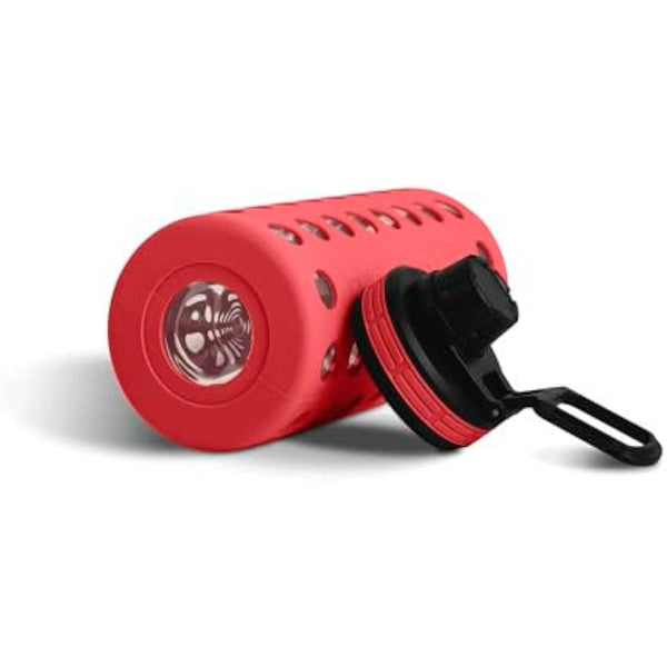 hydro2go Glass Water Bottle with Silicone Sleeve – 100% Leak-Proof, BPA-Free, Dishwasher Safe, 2 Replaceable Lids – Perfect for Office, Fitness, Yoga, Sports & Outdoors (Urban Red 2.0) – 950 ml