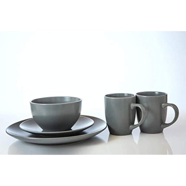 HOMD 16-Pieces Stoneware Dinnerware Set, Dinner Set, Kitchen Dinnerware Ceramic Crockery Set, Dinner Service Set for 4, Include Dinner Plate, Dessert Plate, Cereal Bowl and Mug (Gray)