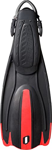 Cressi Maui Fins - Adult Adjustable Diving/Snorkelling Flippers Fins With EBS System, Black / Red, S/M