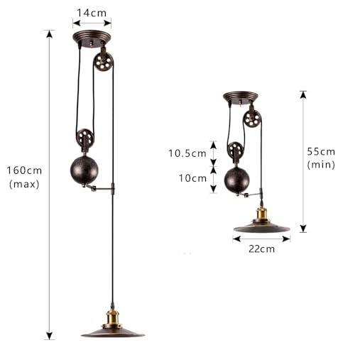 Industrial Retractable Pulley Pendant Light Oil Rubbed Bronze Finish, Vintage Design Ceiling Light for Bar, Pub, Restuaurant, Gallery, Cafe