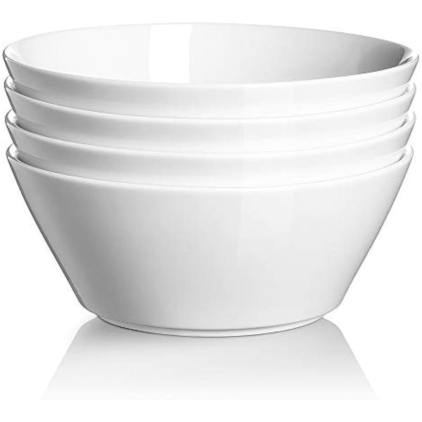 DOWAN Ceramic Soup Bowls,Φ18cm Bowl Set, 950ml Large Cereal Bowls for Kitchen, White Ramen Bowl for Noodle, Porcelain Salad Bowls Set of 4 for Salad, Fruit, Dishwasher and Microwave Safe
