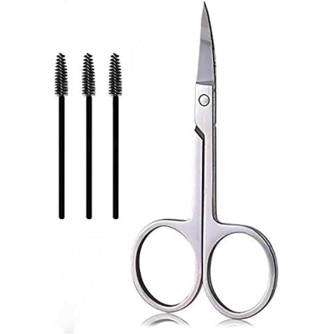Eyebrow Scissors and Three Eyebrow Brushs,Nose Beard Trimming Scissors Eyelash with Curved Craft Stainless Steel Scissors