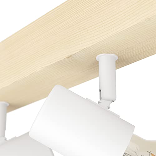 EGLO Townshend 3 ceiling lamp, 4 flame vintage ceiling spot in industrial design, retro lamp made of steel and wood, white, brown, E27 socket