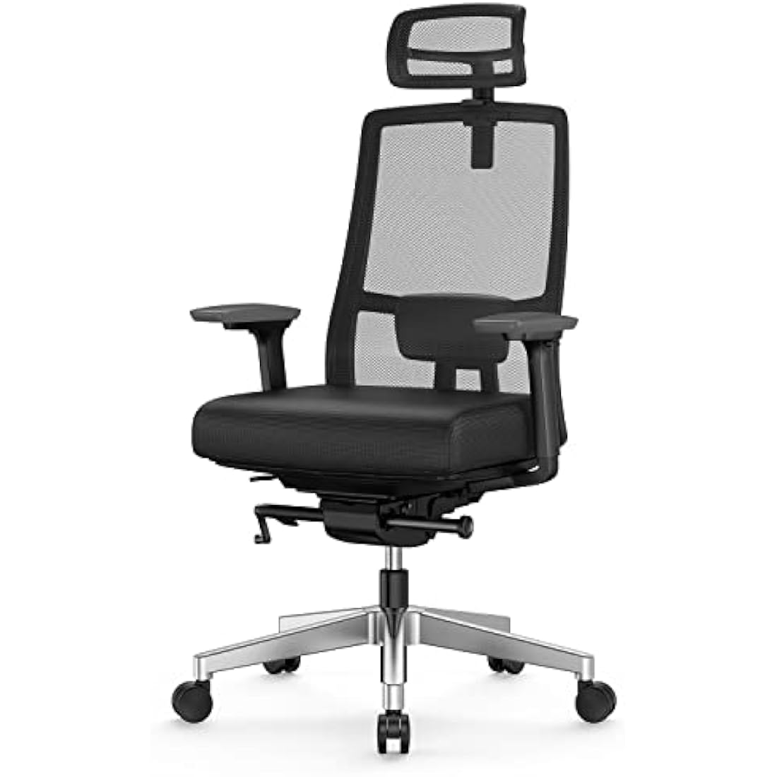 Duwinson Ergonomic Home Office Chair With 4-Way Adjustment Armrest, Mesh Computer Desk Chair, Reclining Adjustment Back Support, Adjustable Headrest, Padded Lumbar Support (Black-PI)