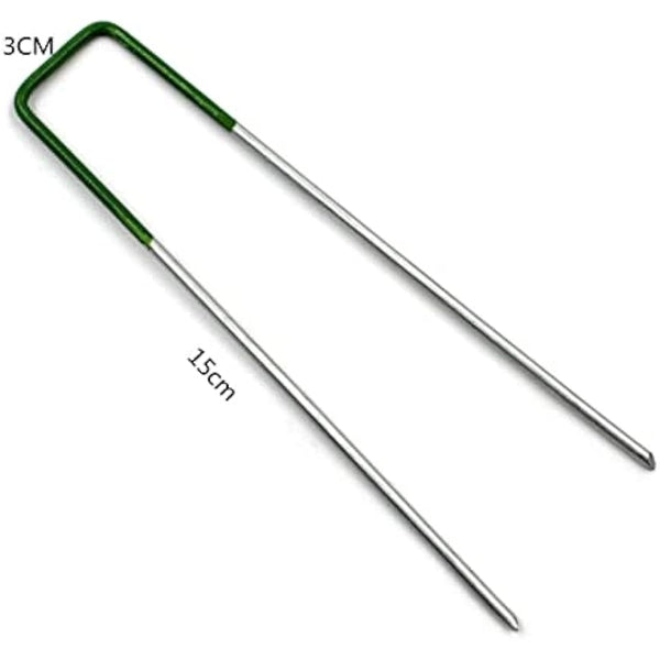 Half Green Artificial Grass Turf U Pins Metal Galvanised Pegs Staples Weed (50)