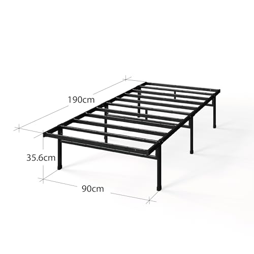 ZINUS Justin Double Bed frame - Bed 135x190 cm - 36cm Height - Metal bed frame with Underbed storage and steel slat support - Black