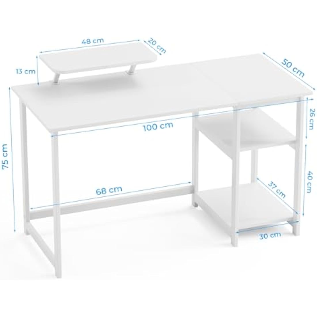 GreenForest Computer Desk with Monitor Stand,100cm Home Office Desk with Reversible Storage Shelves,Study Desk for Small Spaces,Full White