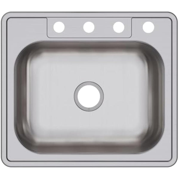 Elkay D125224 Dayton 25-Inch by 22-Inch Stainless Steel Single Bowl Four-Hole Kitchen Sink, Satin Finish