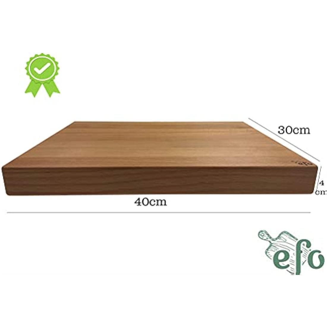 EFO Wooden Chopping Board 40x30x4 cm | Cutting Board with Rounded Edges Made of Beechwood | Kitchen Block for Serving, Slicing and Dicing | Bread Board with Practical Handles | Natural Finish