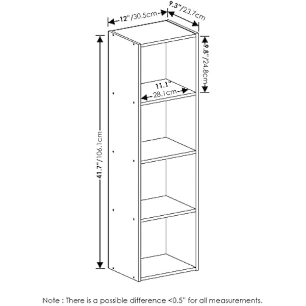 Furinno Pasir 4-Tier Open Shelf Bookcase, White