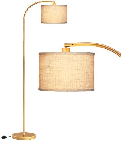 EDISHINE LED Floor Lamp, 63" Standing Lamp with Adjustable Linen Shade, Gold Metal Arc Light Pole, Modern Simple Floor Lamps for Living Room, Lounge, E27 Socket