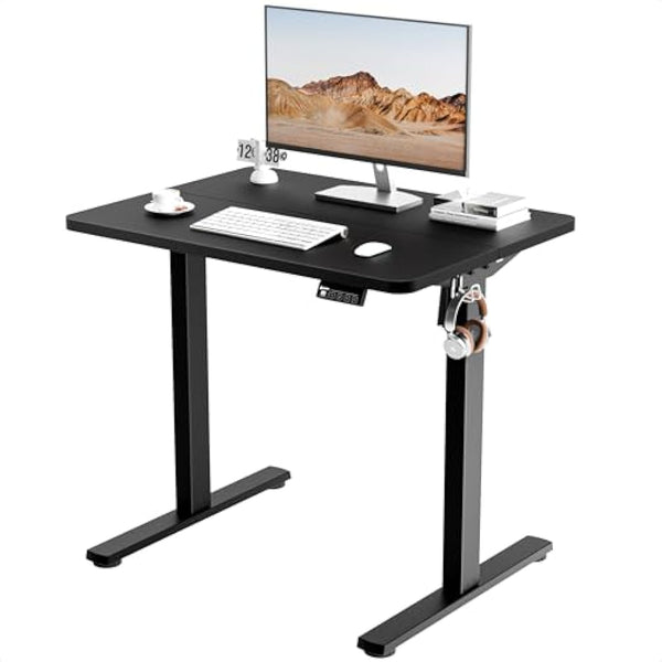 ERGOMAKER Electric Height Adjustable Standing Desk 80x60cm (31.5"x23.6"), Sit Stand Desk with Splicing Top for Home Office (Black Frame + Black Desktop)