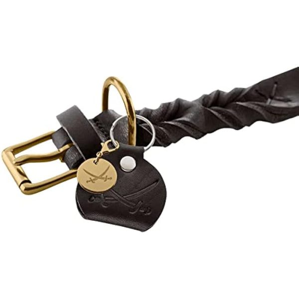 HUNTER Sansibar Solid Dog Collar Leather Heavy Duty Grippy Braided 55 (M) Black