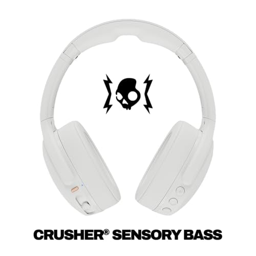 Skullcandy Crusher Evo Wireless Bluetooth Headphones with Multi-Sensory Bass and Charging Cable, Noise Isolating Over-Ear Fit, Up to 40 Hours Battery, Microphone for iPhone Android - Bone