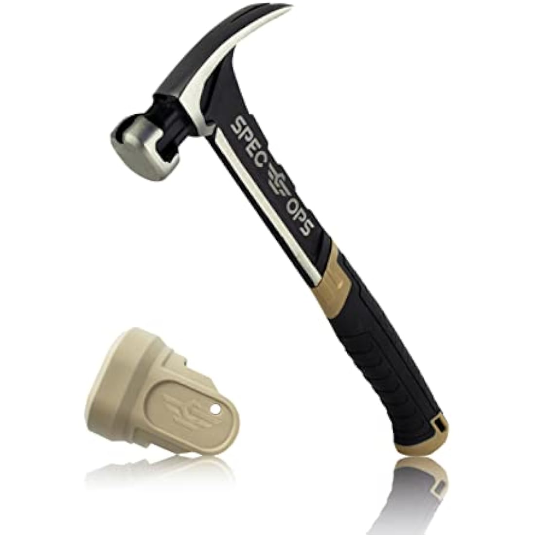 Spec Ops - SPEC-M20SF-S Tools Nailing Hammer, 20 oz, Rip Claw, Smooth Face, Soft Mallet Face, Shock-Absorbing Grip, 3% Donated to Veterans Black/Tan