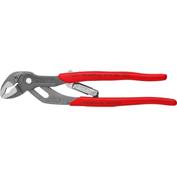 Knipex SmartGrip® Water Pump Pliers with automatic adjustment grey atramentized, with non-slip plastic coating 250 mm 85 01 250