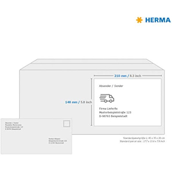 HERMA Self Adhesive Shipping Labels, 2 Labels per A4 Sheet, 200 Sheets, 210 x 148 mm, 400 Labels, Blank Parcel Labels Stickers, Sticky Labels for Laser & Inkjet Printer, White