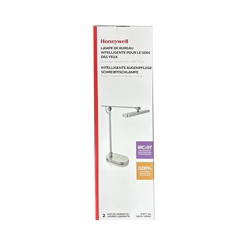 Honeywell LED Desk Lamp for Home Office - H4 Sunturalux™ Eye-Caring Desk Light, 14W Dimmable Table Lamp with 3 Color Modes, 5 Brightness Levels, Auto-Dimming, Timer, Touch Control Reading Lamp, White