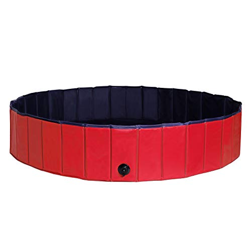 lionto Foldable dog pool made of scratch-resistant PVC material, ? 160 cm, height 30 cm, anti-slip coating & drain plug for quick emptying, no pump
